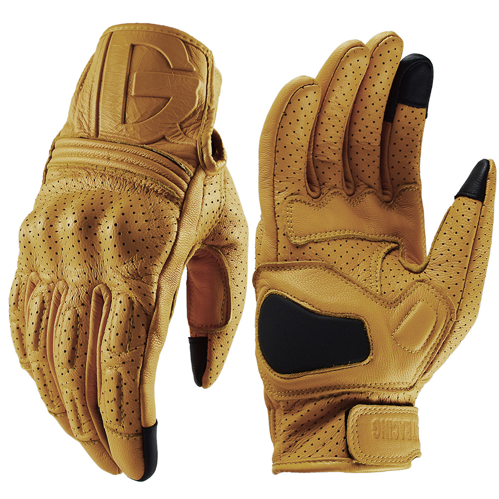 Yellow Cycling Gear - قفازات جلدية للدراجات النارية بتصميم عتيق،