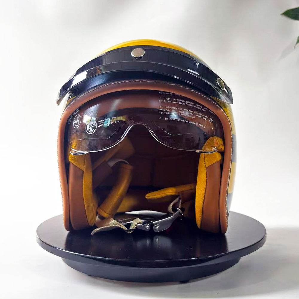 جديد ريترو دراجة نارية خوذة ال - مراجعة Yellow Cycling Gear وسعره